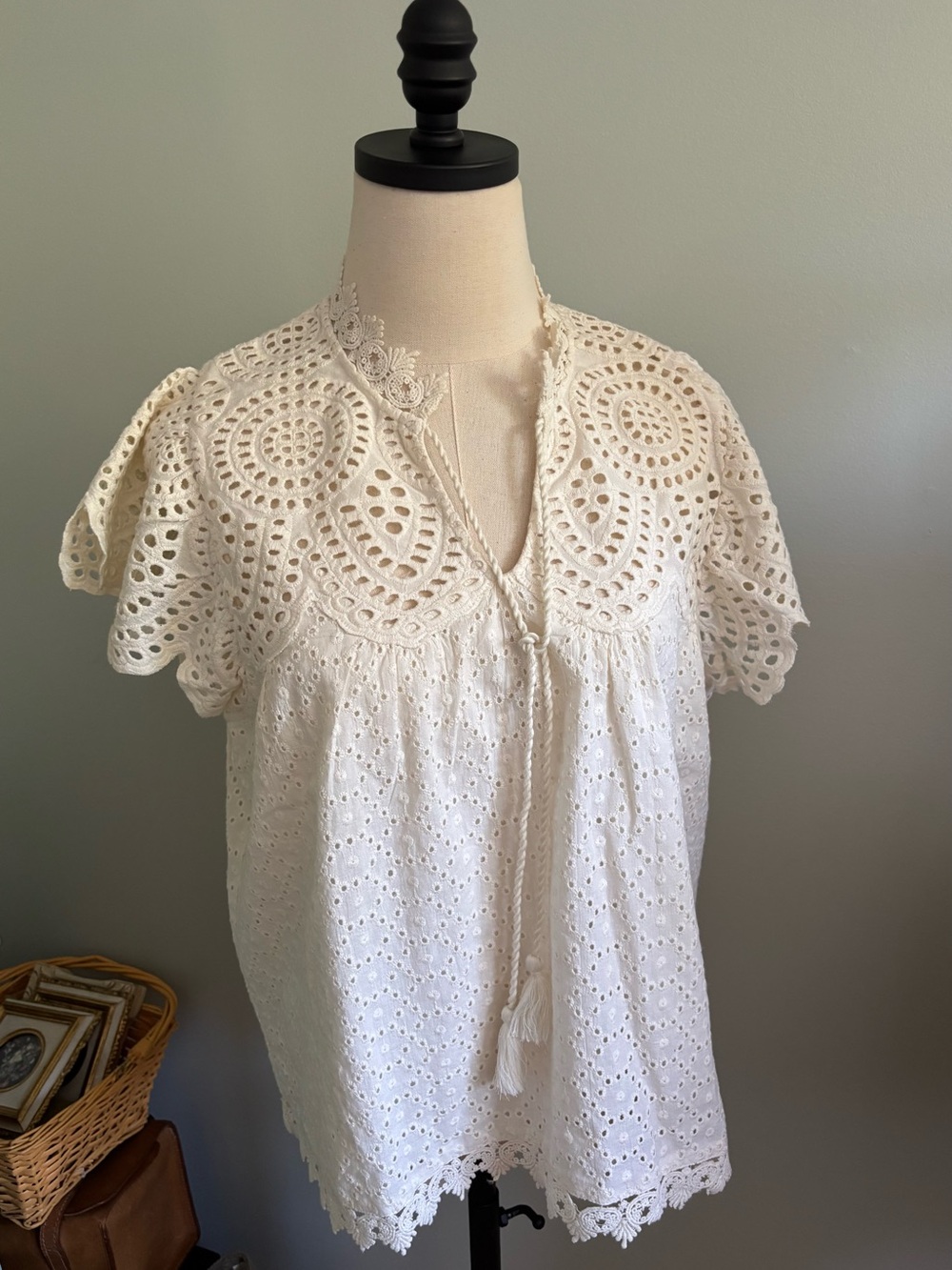 Pretty Eyelet Flutter Sleeve 100% Cotton Top
